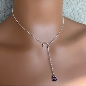 925 Sterling Silver Y Necklace with Amethyst Gemstone
